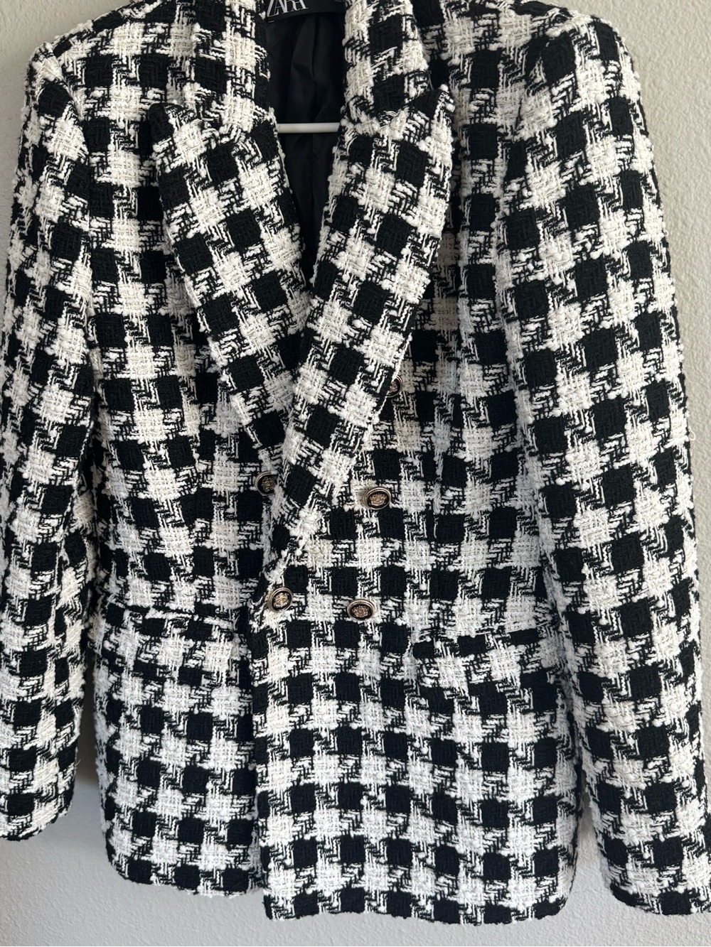 Zara Houndstooth Checkered Tweed Blazer size Medium - Picture 8 of 11